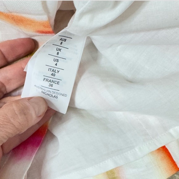 Nicholas The Label Linen Dress Shaanti Mini Rainbow Vibrant Puff Sleeve Belted - Picture 11 of 16